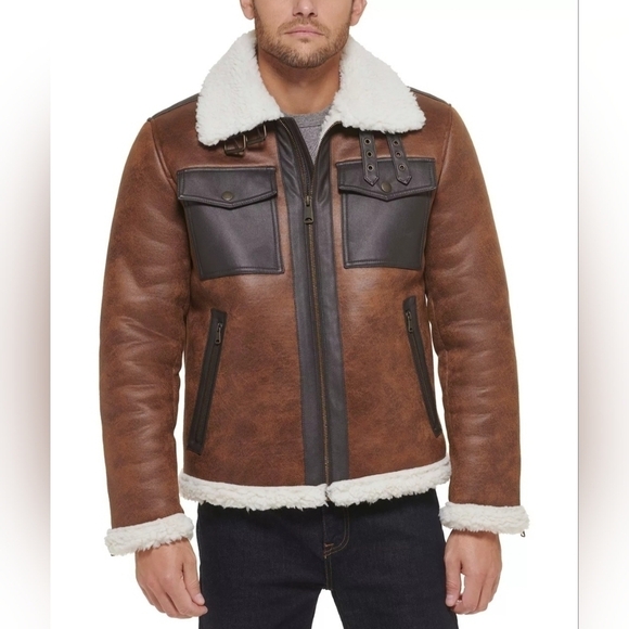 Tommy Hilfiger mens Faux Leather Shortie Rancher Jacket with Fleece Accents - Picture 1 of 11